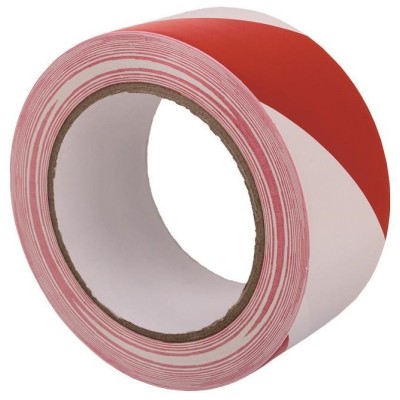 Cinta adhesiva señalización pvc roja y blanca rollo 33 mts COFAN