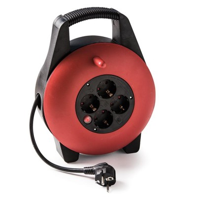 Enrollacables 4 tomas con disyuntor 10mts rojo/negro FAMATEL