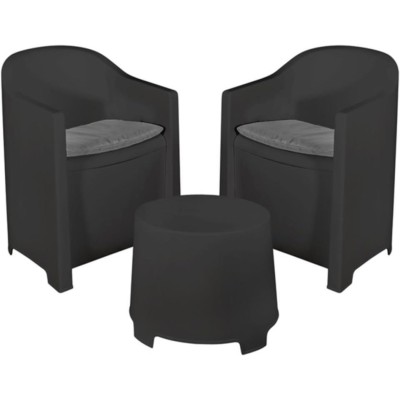 Set luna antracita (2 butacas+mesa) con cojines gris GERIMPORT