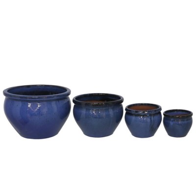 Set 4 maceteros cerámica azul GERIMPORT